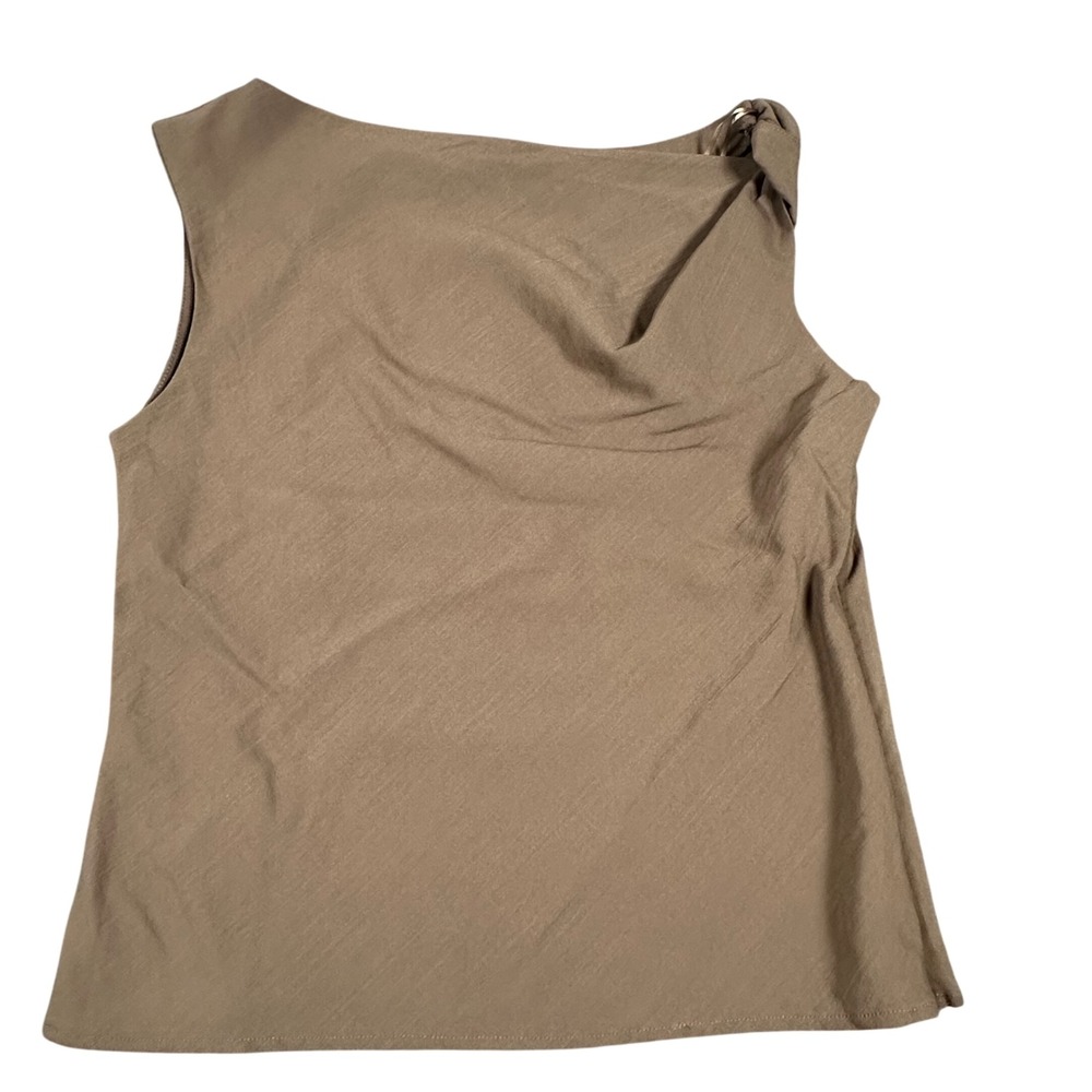 NWT MNG Mango Riga Brown Draped Cowl Neck Sleeveless Top Side Zip Medium